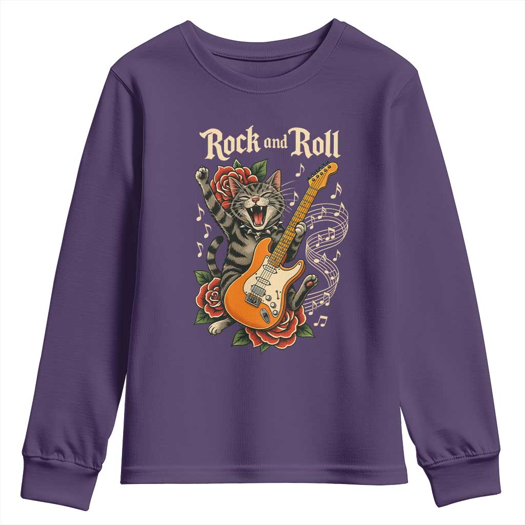 Funny Rock Star Cat Playing Electric Guitar Youth Sweatshirt Music Lover - Wonder Print Shop