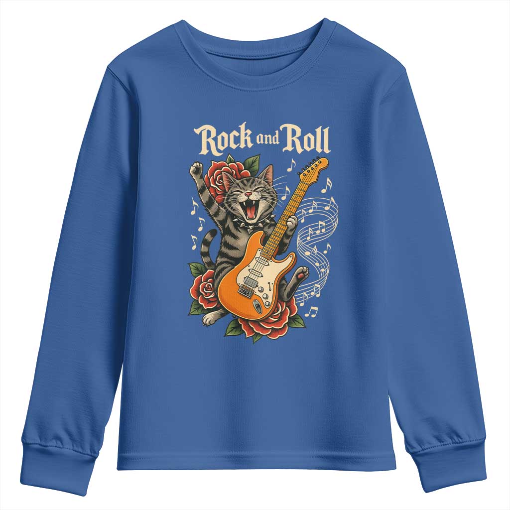 Funny Rock Star Cat Playing Electric Guitar Youth Sweatshirt Music Lover - Wonder Print Shop