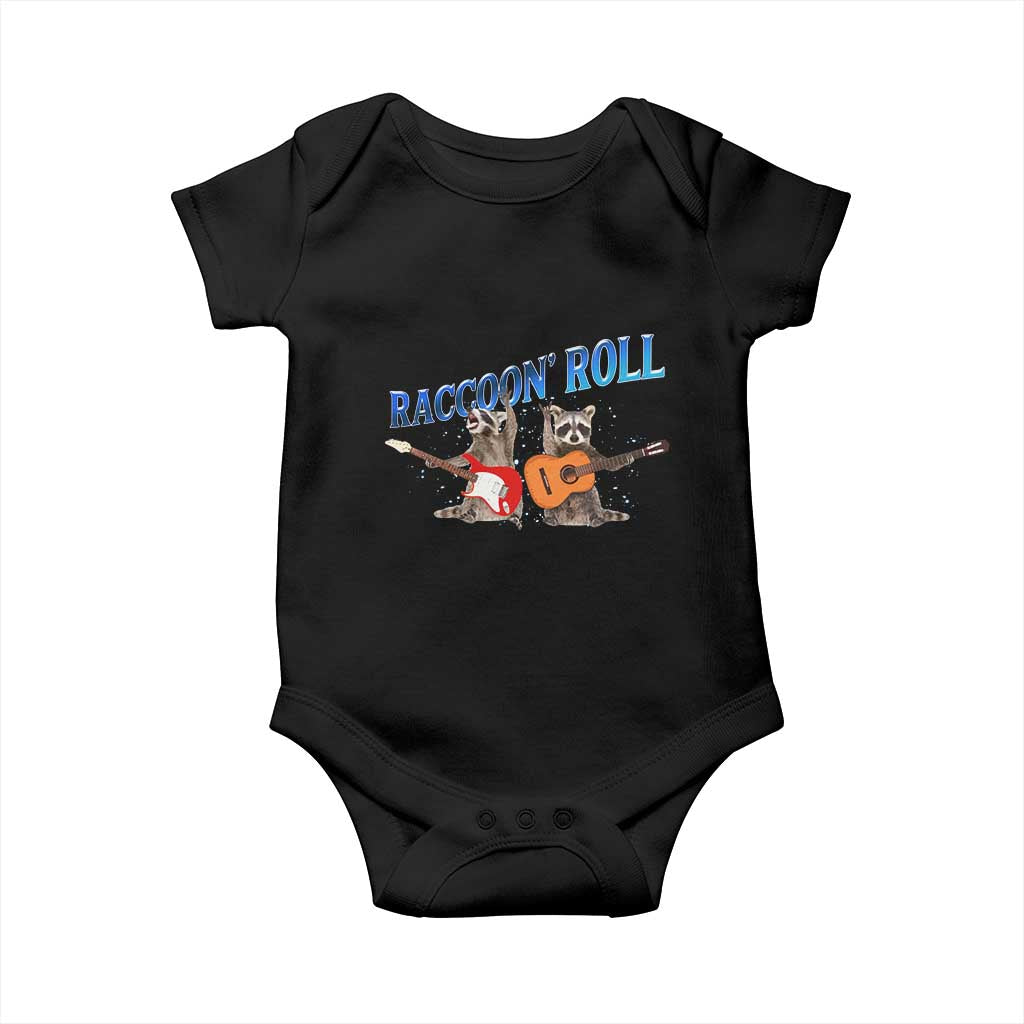 Raccoon Rock And Roll Baby Onesie Funny Rock Band Playing Guitar Electric Music Lover - Wonder Print Shop