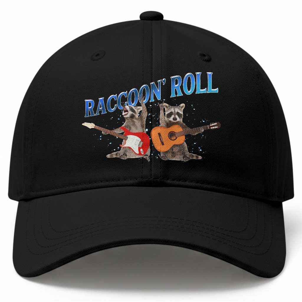 Raccoon Rock And Roll Baseball Cap Funny Rock Band Playing Guitar Electric Music Lover