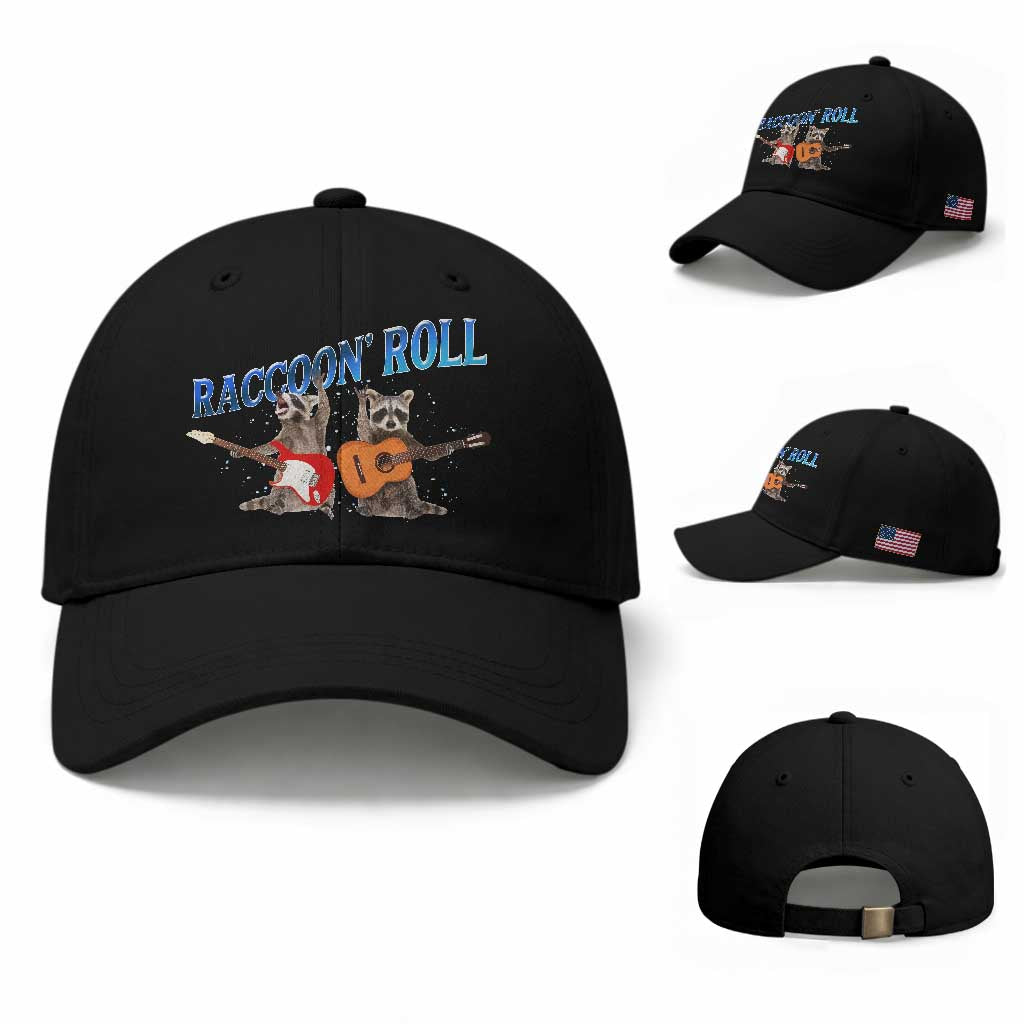 Raccoon Rock And Roll Baseball Cap Funny Rock Band Playing Guitar Electric Music Lover