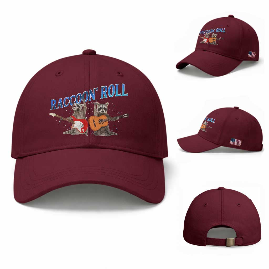 Raccoon Rock And Roll Baseball Cap Funny Rock Band Playing Guitar Electric Music Lover