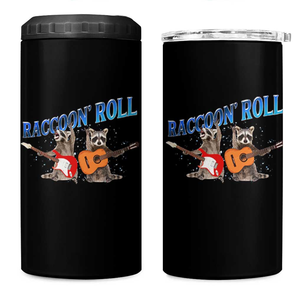 Raccoon Rock And Roll 4 in 1 Can Cooler Tumbler Funny Rock Band Playing Guitar Electric Music Lover