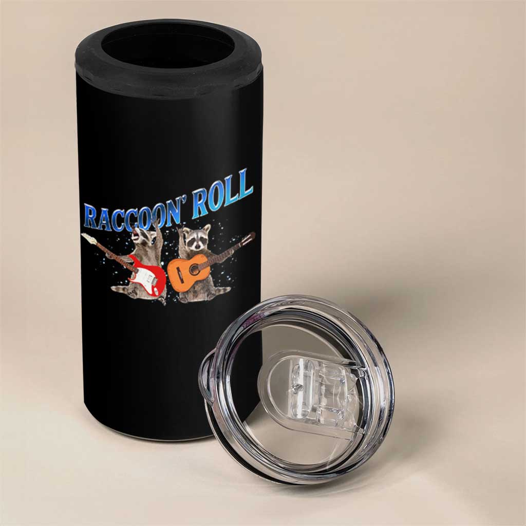 Raccoon Rock And Roll 4 in 1 Can Cooler Tumbler Funny Rock Band Playing Guitar Electric Music Lover