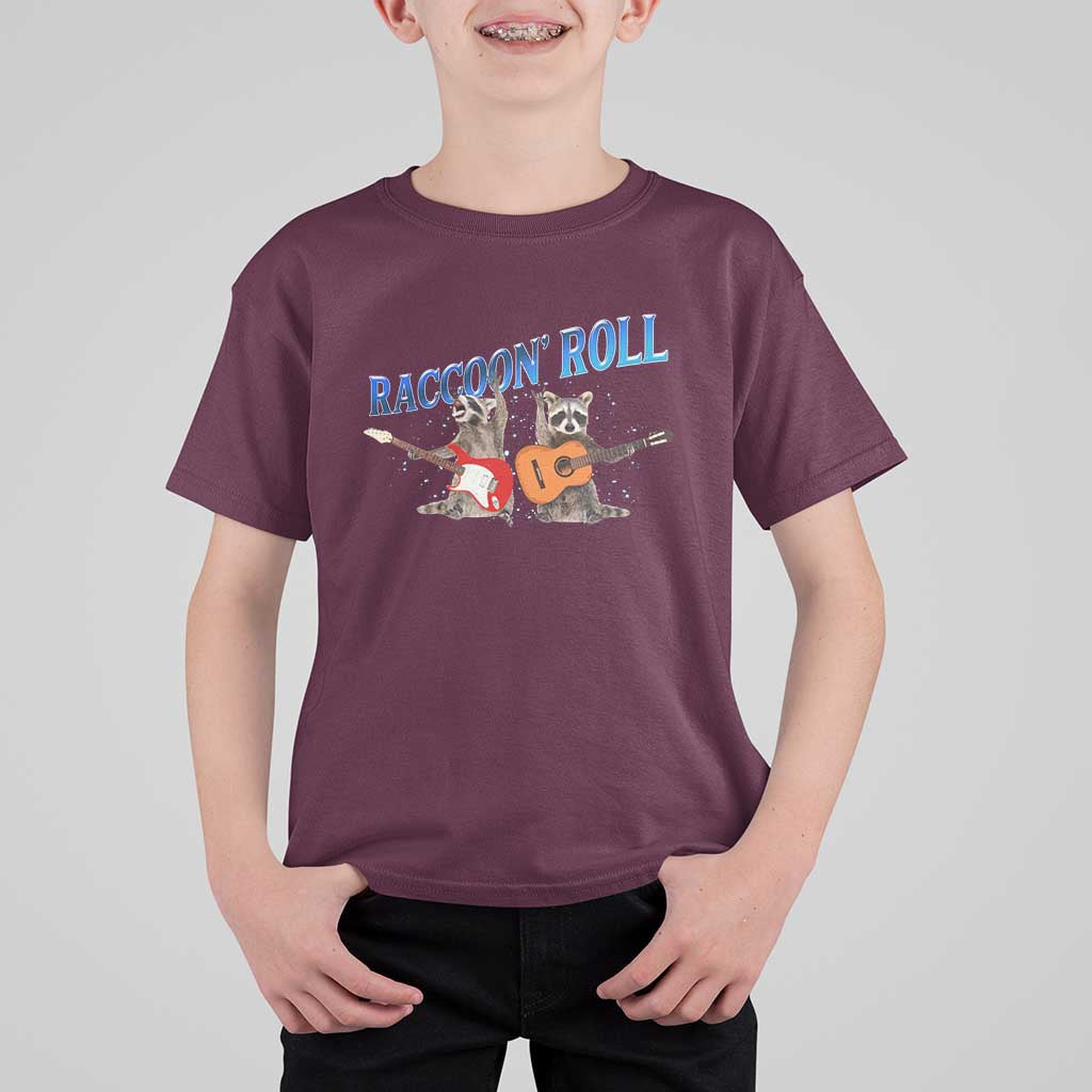 Raccoon Rock And Roll T Shirt For Kid Funny Rock Band Playing Guitar Electric Music Lover - Wonder Print Shop