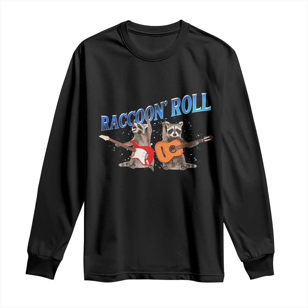 Raccoon Rock And Roll Long Sleeve Shirt Funny Rock Band Playing Guitar Electric Music Lover - Wonder Print Shop
