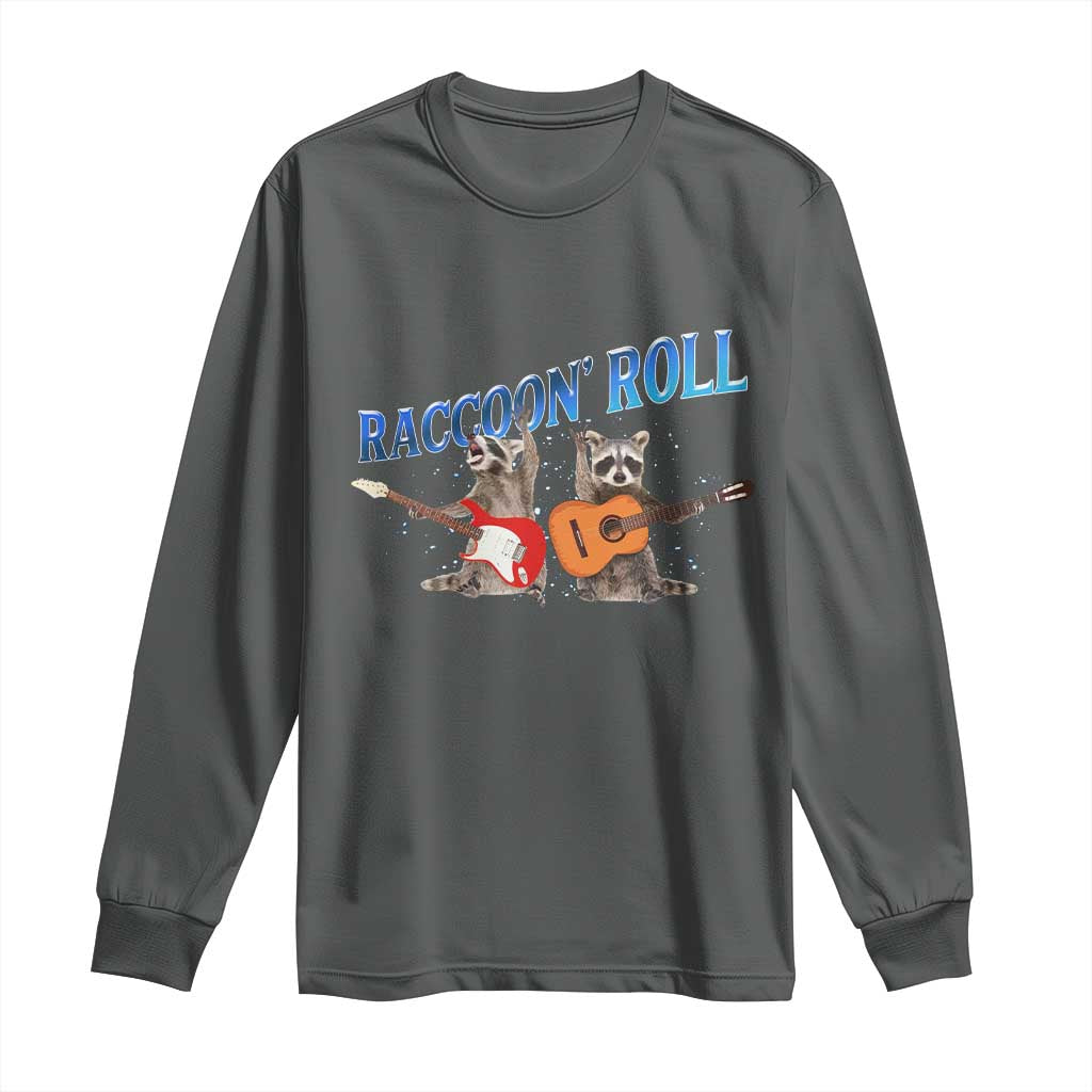 Raccoon Rock And Roll Long Sleeve Shirt Funny Rock Band Playing Guitar Electric Music Lover - Wonder Print Shop