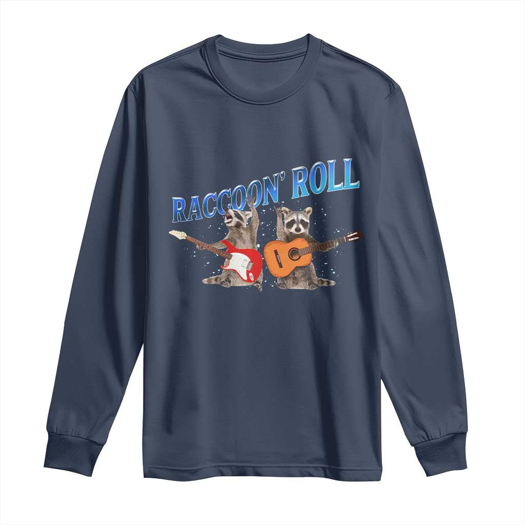 Raccoon Rock And Roll Long Sleeve Shirt Funny Rock Band Playing Guitar Electric Music Lover - Wonder Print Shop