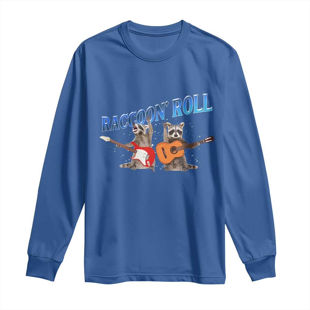 Raccoon Rock And Roll Long Sleeve Shirt Funny Rock Band Playing Guitar Electric Music Lover - Wonder Print Shop