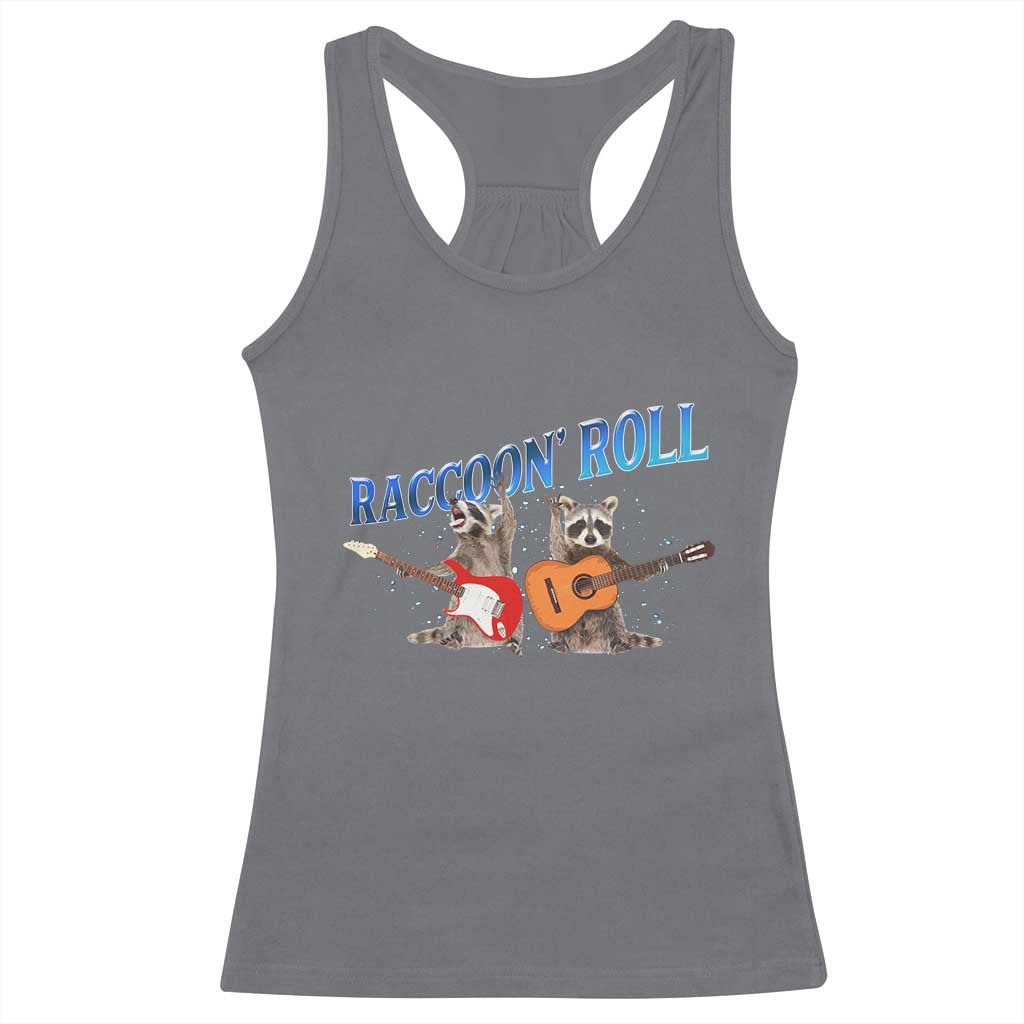 Raccoon Rock And Roll Racerback Tank Top Funny Rock Band Playing Guitar Electric Music Lover - Wonder Print Shop