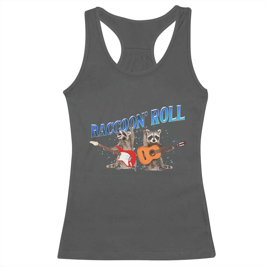 Raccoon Rock And Roll Racerback Tank Top Funny Rock Band Playing Guitar Electric Music Lover - Wonder Print Shop