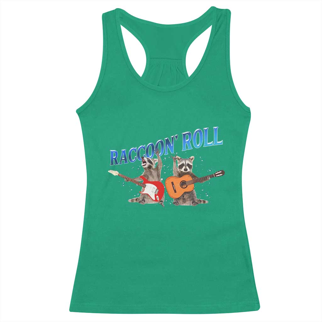 Raccoon Rock And Roll Racerback Tank Top Funny Rock Band Playing Guitar Electric Music Lover - Wonder Print Shop