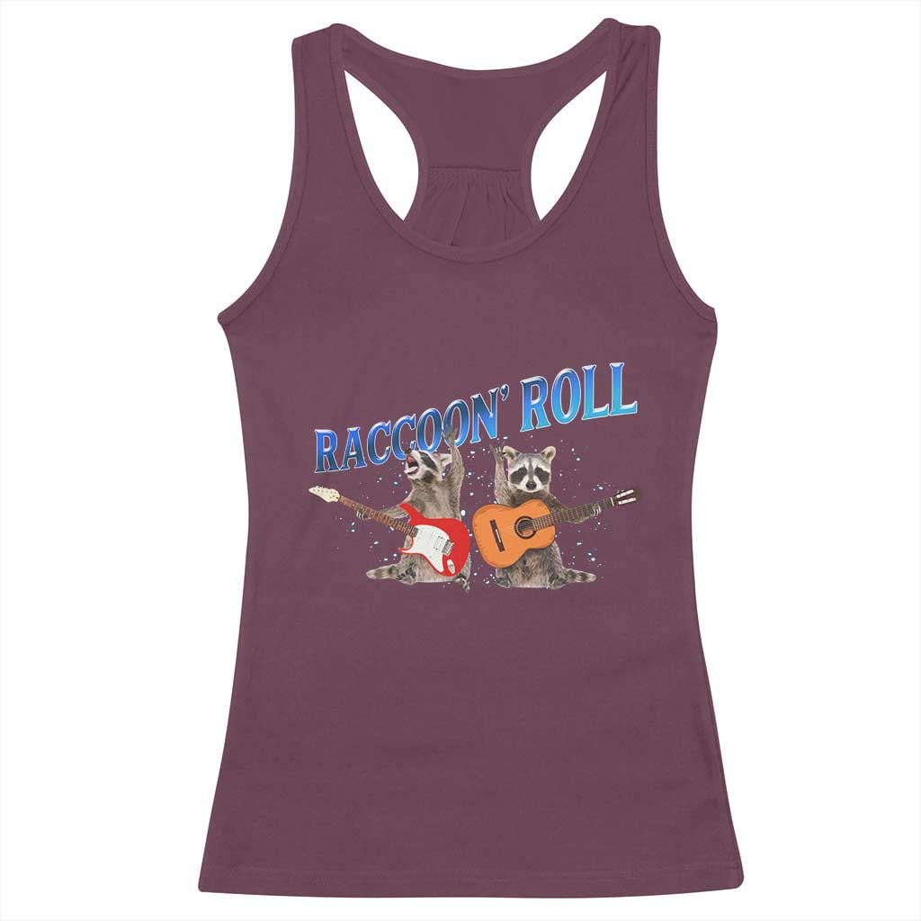 Raccoon Rock And Roll Racerback Tank Top Funny Rock Band Playing Guitar Electric Music Lover - Wonder Print Shop