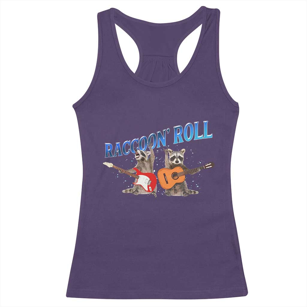 Raccoon Rock And Roll Racerback Tank Top Funny Rock Band Playing Guitar Electric Music Lover - Wonder Print Shop
