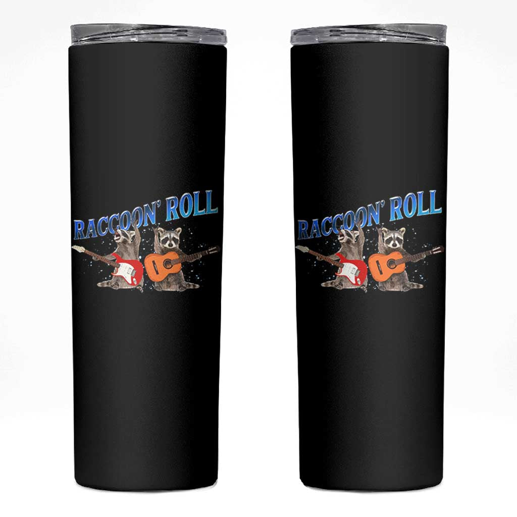Raccoon Rock And Roll Skinny Tumbler Funny Rock Band Playing Guitar Electric Music Lover