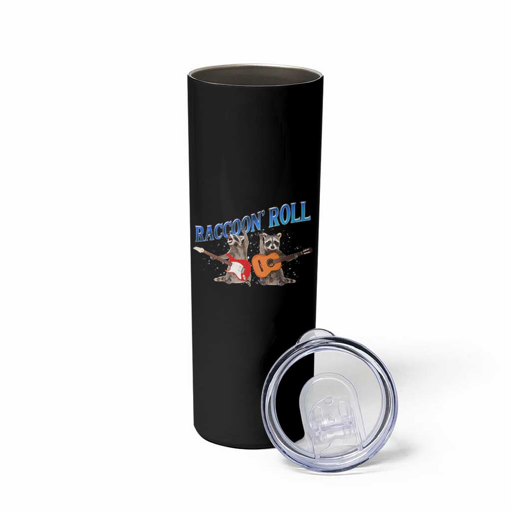 Raccoon Rock And Roll Skinny Tumbler Funny Rock Band Playing Guitar Electric Music Lover