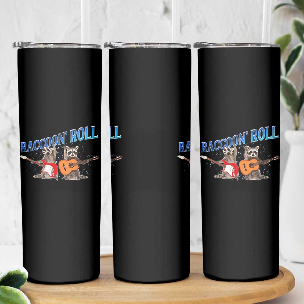 Raccoon Rock And Roll Skinny Tumbler Funny Rock Band Playing Guitar Electric Music Lover