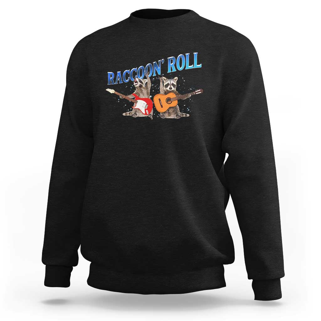 Raccoon Rock And Roll Sweatshirt Funny Rock Band Playing Guitar Electric Music Lover - Wonder Print Shop