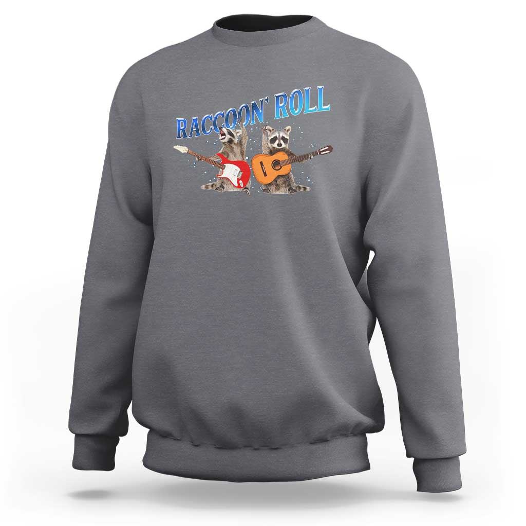 Raccoon Rock And Roll Sweatshirt Funny Rock Band Playing Guitar Electric Music Lover - Wonder Print Shop