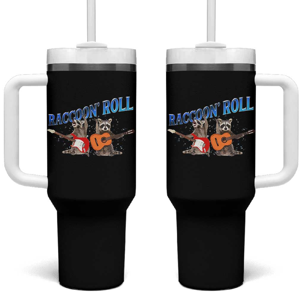 Raccoon Rock And Roll Tumbler With Handle Funny Rock Band Playing Guitar Electric Music Lover