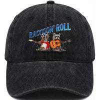 Raccoon Rock And Roll Washed Cotton Baseball Cap Funny Rock Band Playing Guitar Electric Music Lover