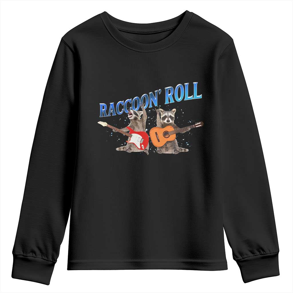 Raccoon Rock And Roll Youth Sweatshirt Funny Rock Band Playing Guitar Electric Music Lover - Wonder Print Shop