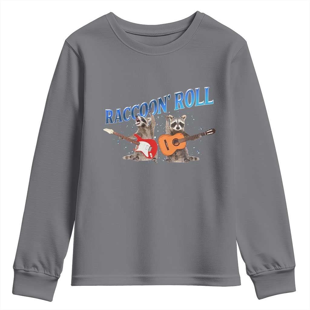 Raccoon Rock And Roll Youth Sweatshirt Funny Rock Band Playing Guitar Electric Music Lover - Wonder Print Shop