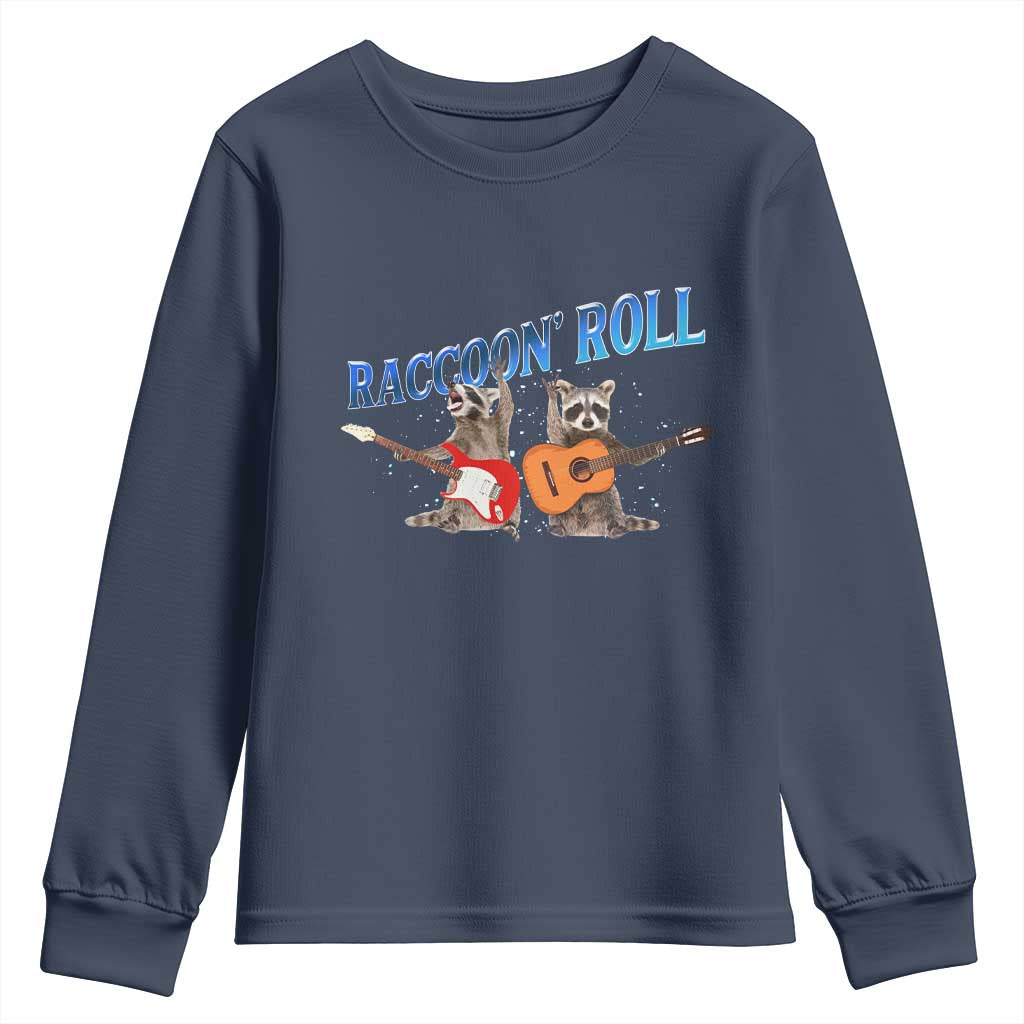 Raccoon Rock And Roll Youth Sweatshirt Funny Rock Band Playing Guitar Electric Music Lover - Wonder Print Shop