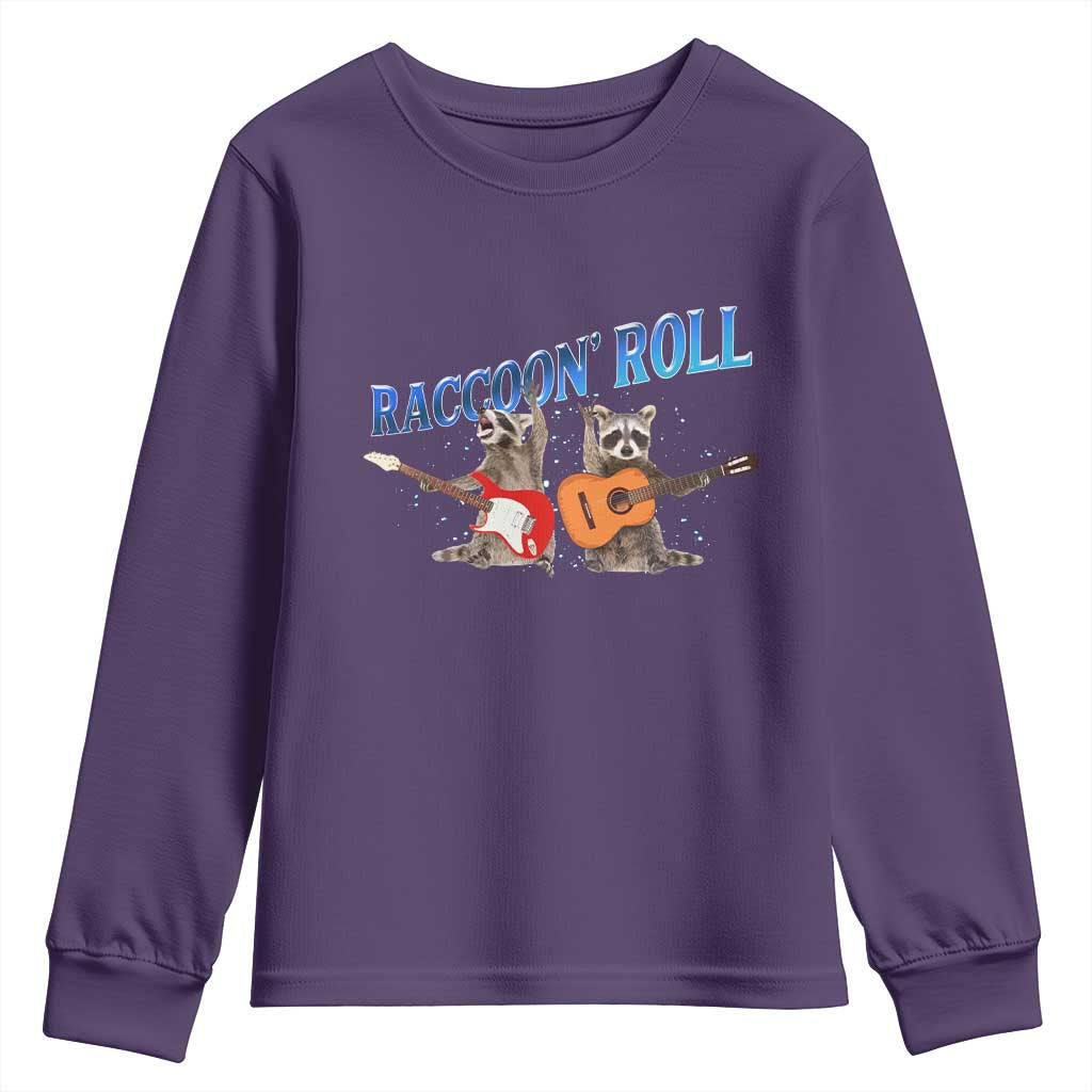 Raccoon Rock And Roll Youth Sweatshirt Funny Rock Band Playing Guitar Electric Music Lover - Wonder Print Shop