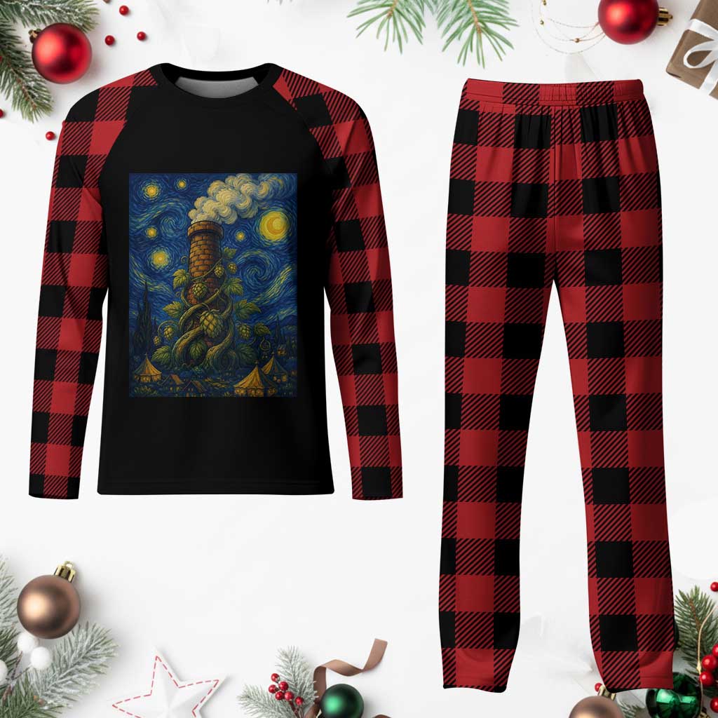 Starry Night Hops Brewery Plaid Pajama Set Vintage Hops Beer Lover Painterly