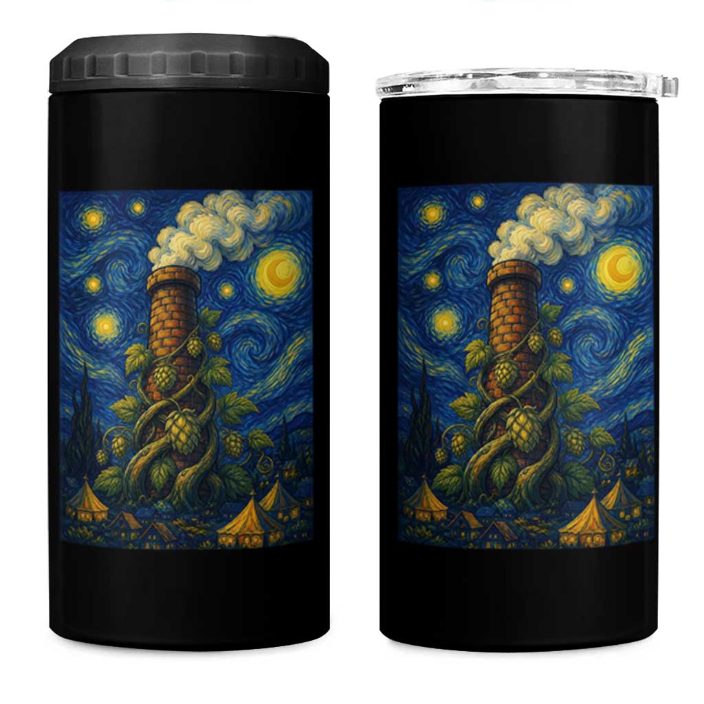 Starry Night Hops Brewery 4 in 1 Can Cooler Tumbler Vintage Hops Beer Lover Painterly