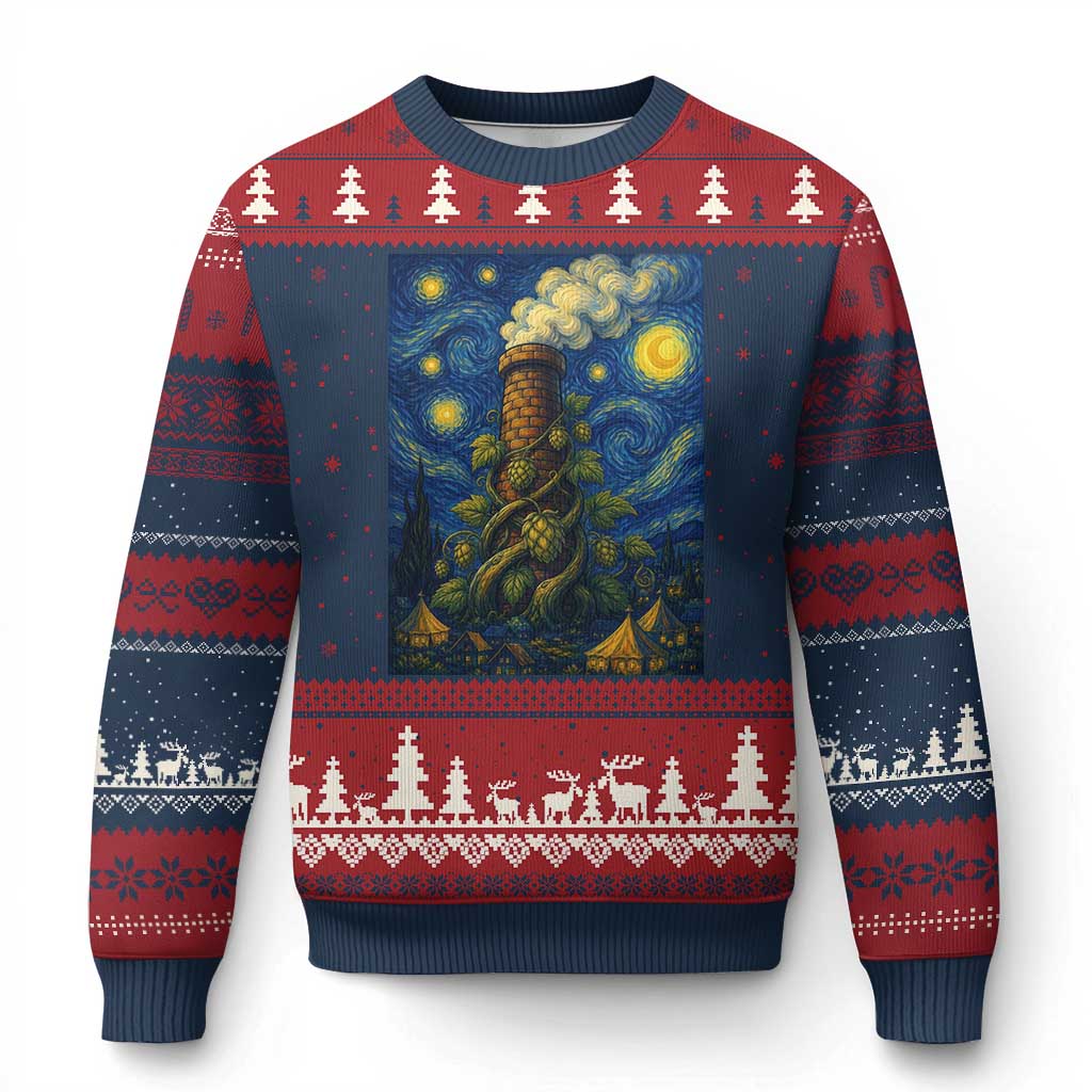 Starry Night Hops Brewery Ugly Christmas Sweater Vintage Hops Beer Lover Painterly
