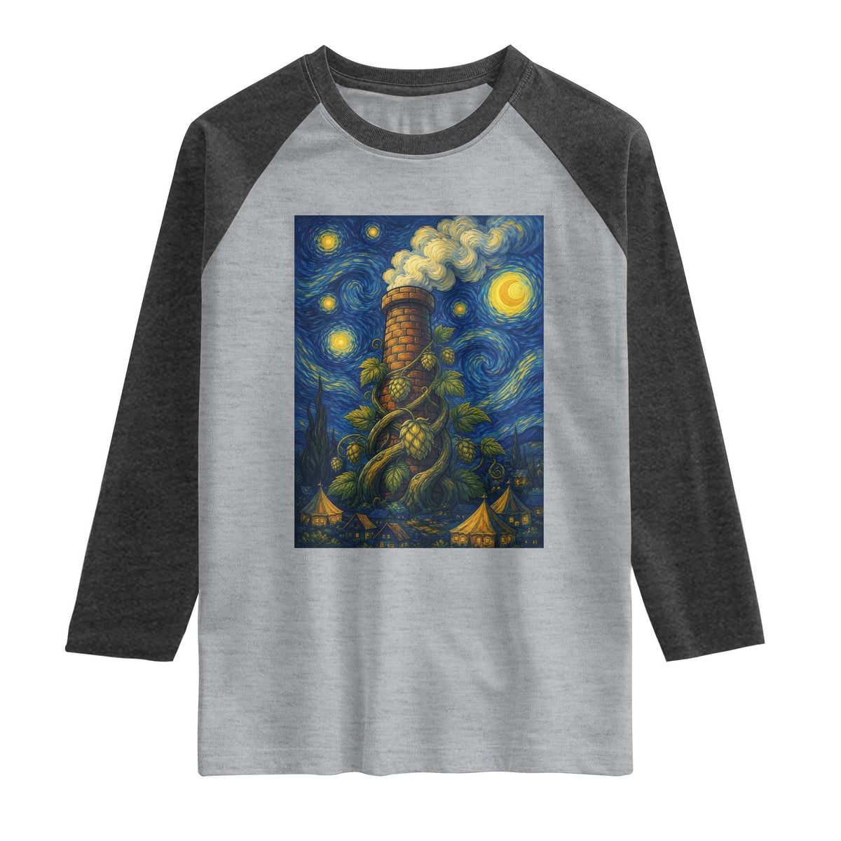 Starry Night Hops Brewery Raglan Shirt Vintage Hops Beer Lover Painterly
