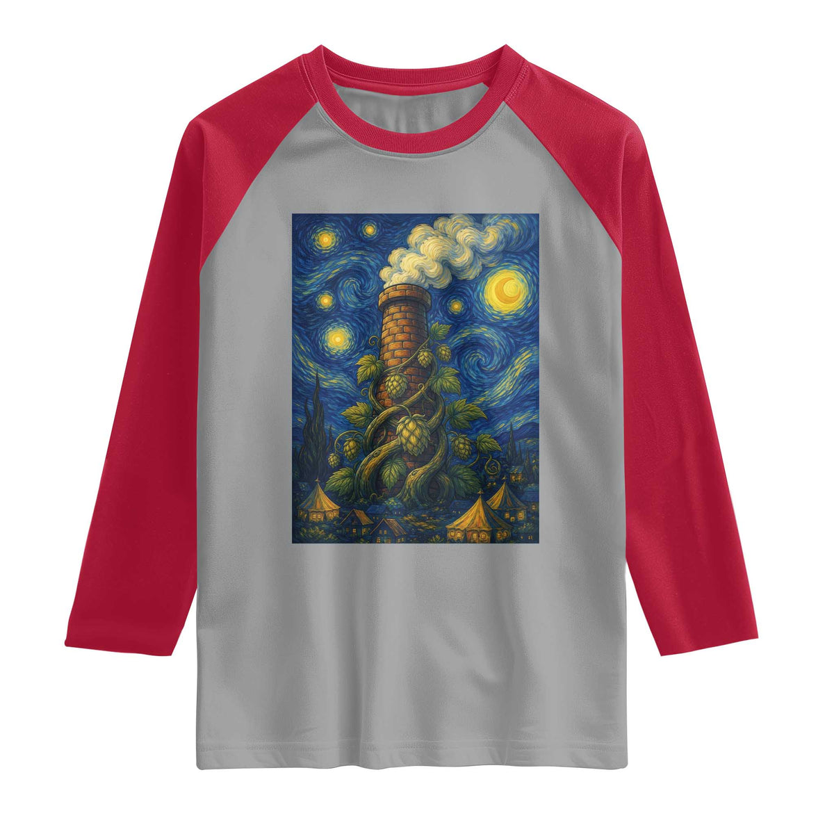 Starry Night Hops Brewery Raglan Shirt Vintage Hops Beer Lover Painterly