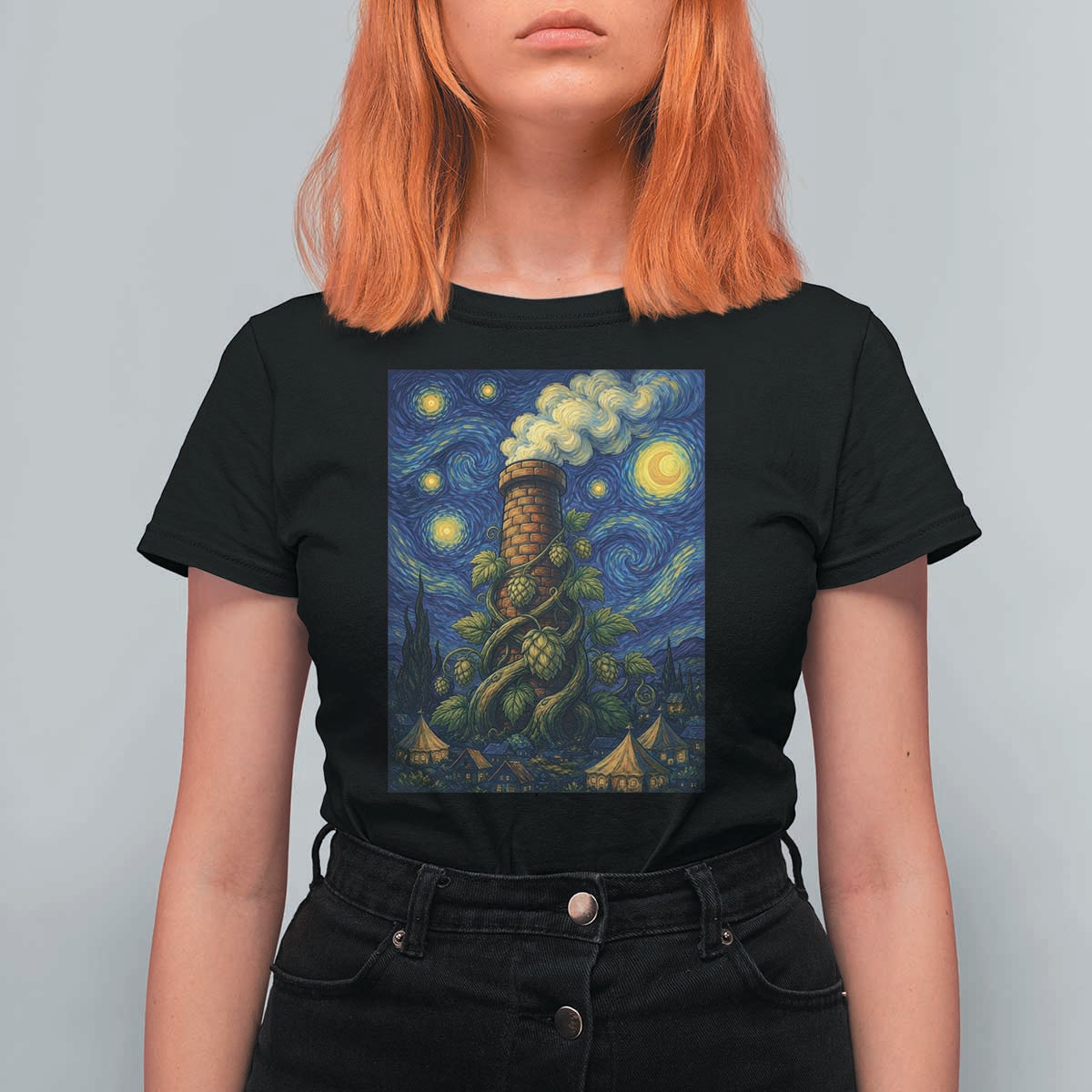 Starry Night Hops Brewery T Shirt For Women Vintage Hops Beer Lover Painterly