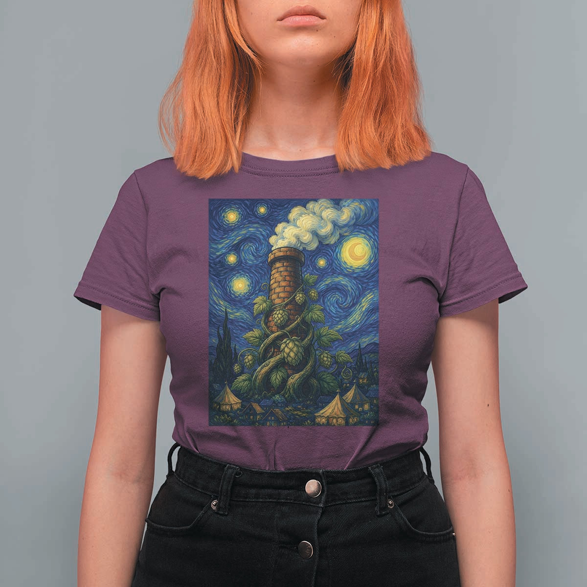 Starry Night Hops Brewery T Shirt For Women Vintage Hops Beer Lover Painterly