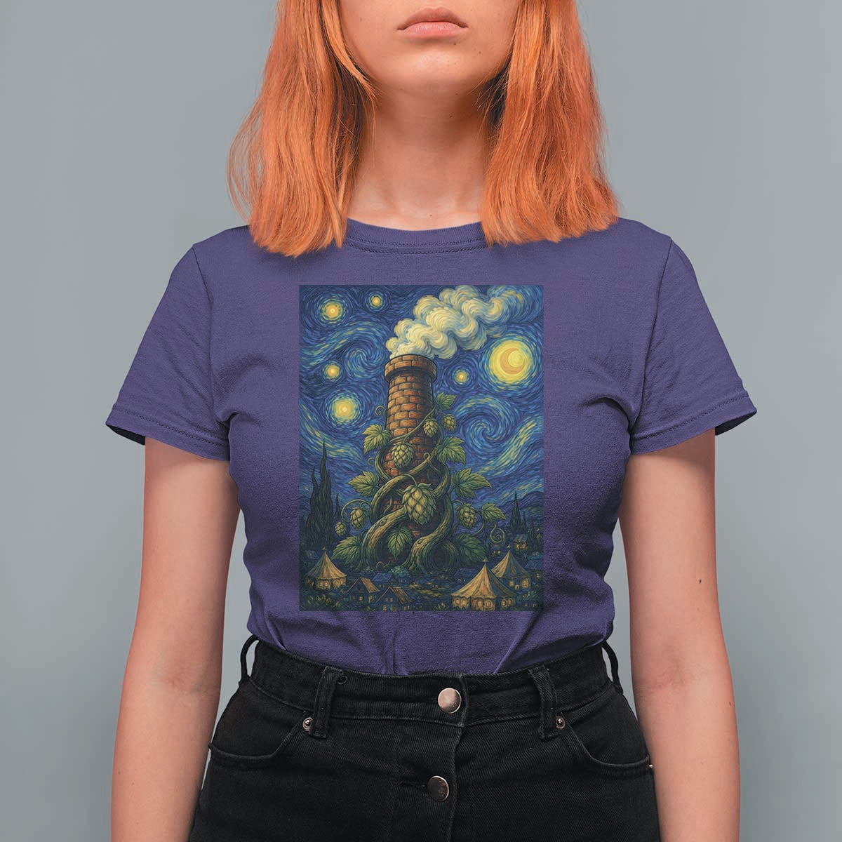 Starry Night Hops Brewery T Shirt For Women Vintage Hops Beer Lover Painterly