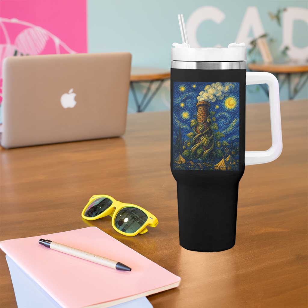 Starry Night Hops Brewery Tumbler With Handle Vintage Hops Beer Lover Painterly