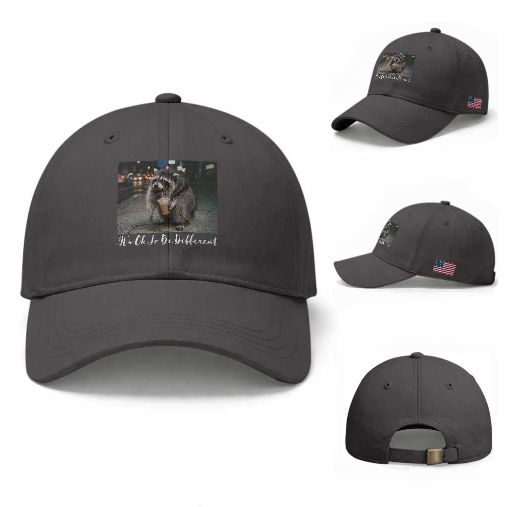 Its Ok To Be Different Jimothy Raccoon Baseball Cap Funny Short Spine Wildlife
