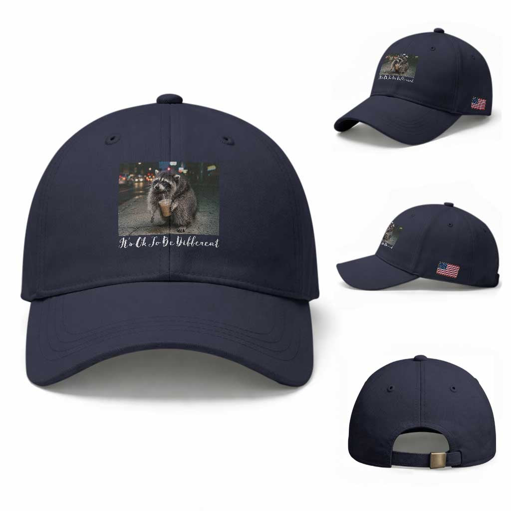 Its Ok To Be Different Jimothy Raccoon Baseball Cap Funny Short Spine Wildlife