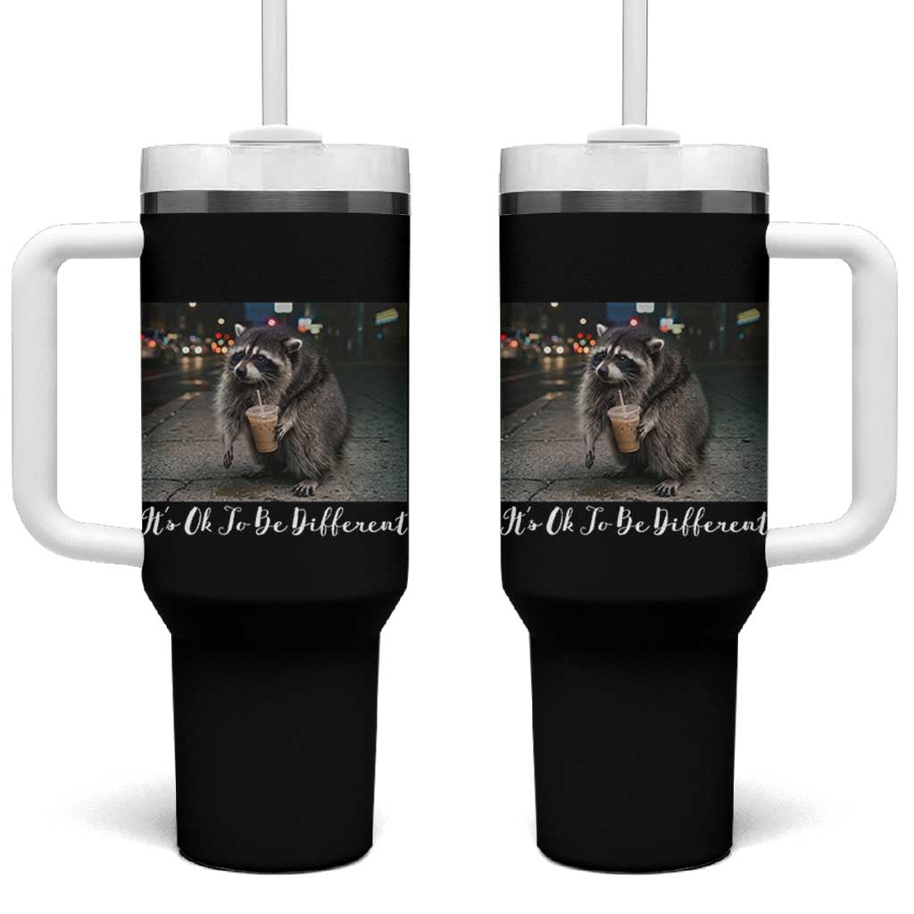 Its Ok To Be Different Jimothy Raccoon Tumbler With Handle Funny Short Spine Wildlife