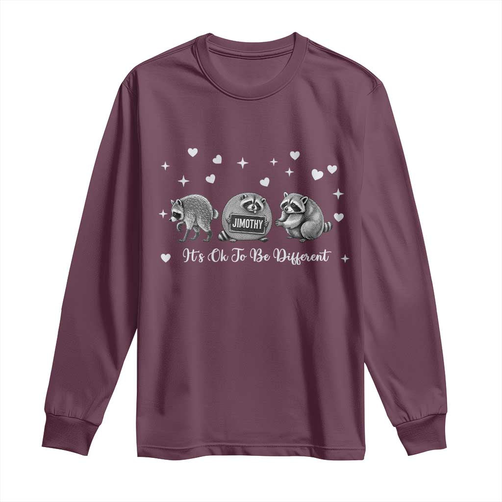 Its Ok To Be Different Jimothy Raccoon Long Sleeve Shirt Cute Trash Panda Viral Animal Lover Gift