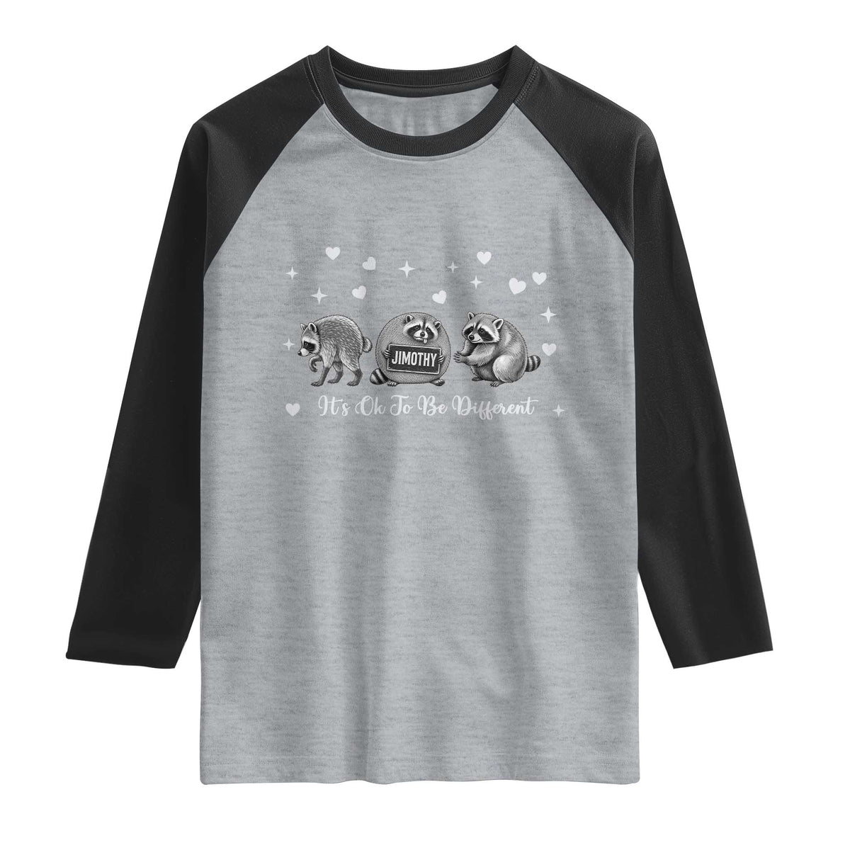Its Ok To Be Different Jimothy Raccoon Raglan Shirt Cute Trash Panda Viral Animal Lover Gift