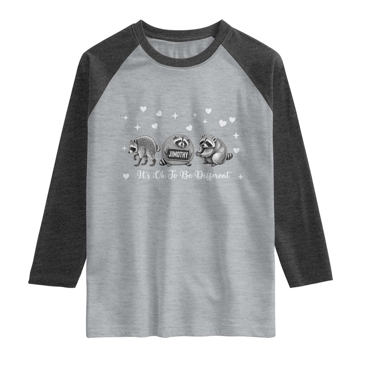 Its Ok To Be Different Jimothy Raccoon Raglan Shirt Cute Trash Panda Viral Animal Lover Gift