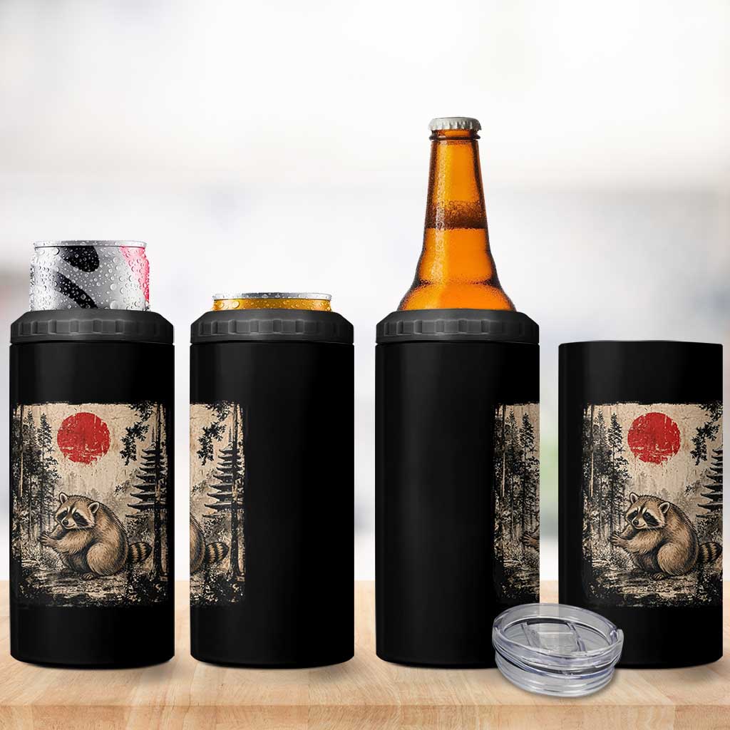 Vintage Japanese Ukiyoe Raccoon 4 in 1 Can Cooler Tumbler Seattle Short Spine Trash Panda