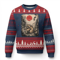 Vintage Japanese Ukiyoe Raccoon Ugly Christmas Sweater Seattle Short Spine Trash Panda