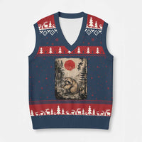 Vintage Japanese Ukiyoe Raccoon V-Neck Knit Sweater Vest Seattle Short Spine Trash Panda
