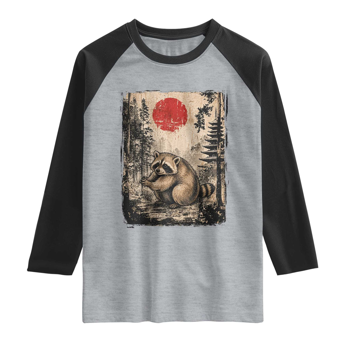 Vintage Japanese Ukiyoe Raccoon Raglan Shirt Seattle Short Spine Trash Panda