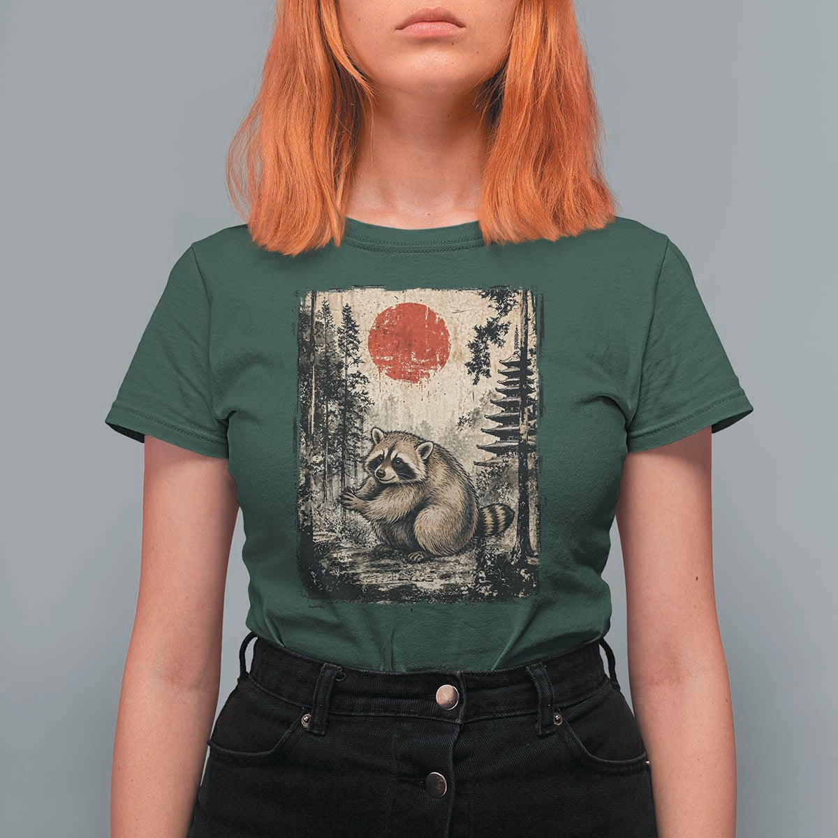 Vintage Japanese Ukiyoe Raccoon T Shirt For Women Seattle Short Spine Trash Panda