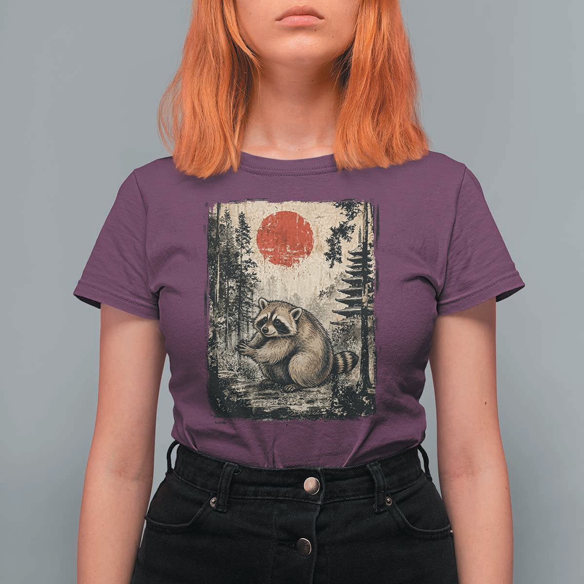 Vintage Japanese Ukiyoe Raccoon T Shirt For Women Seattle Short Spine Trash Panda